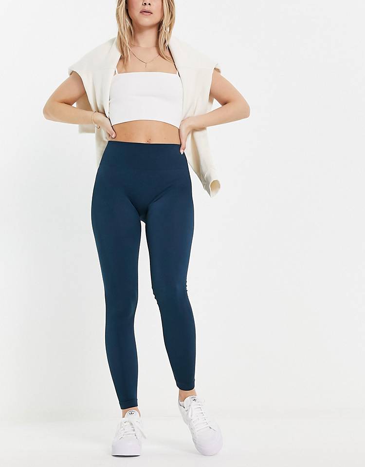 Pull&Bear seamless ribbed leggings in navy - part of a set